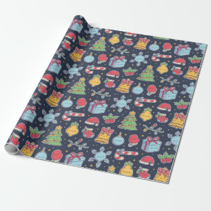 Cute Christmas Decorations Doodles Pattern Wrapping Paper