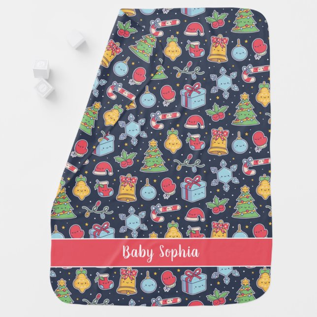 Cute Christmas Decorations Doodles Personalized Baby Blanket (In Situ)