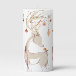 Cute Christmas Deer & A Bird Pillar Candle
