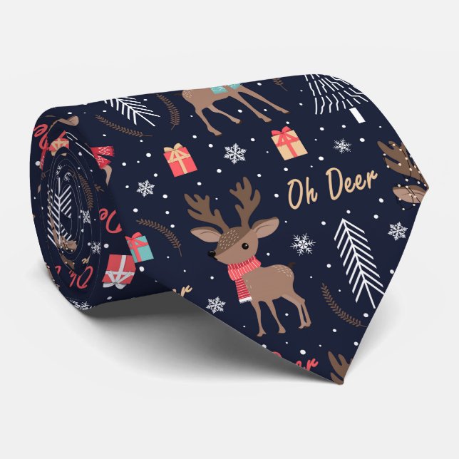 Cute Christmas deer and symbols pattern Neck Tie (Rolled)