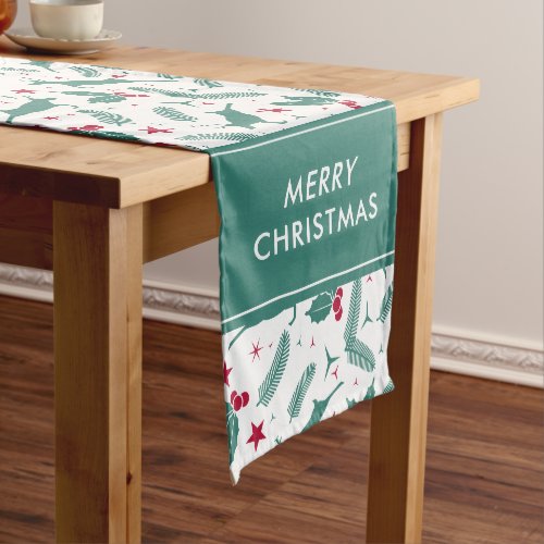 Cute Christmas deer  Christmas holly pattern Short Table Runner