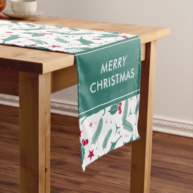 Cute Christmas deer & Christmas holly pattern Short Table Runner (In Situ)