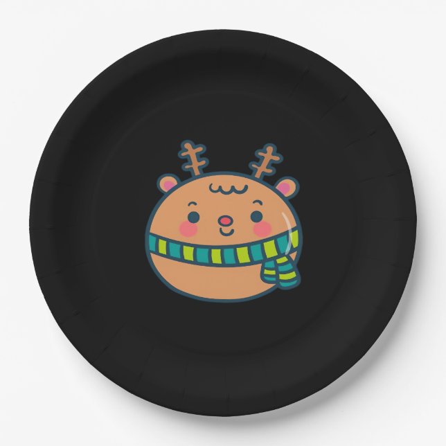 Cute Christmas Deer Festive Classic Design  Paper Plates (Front)