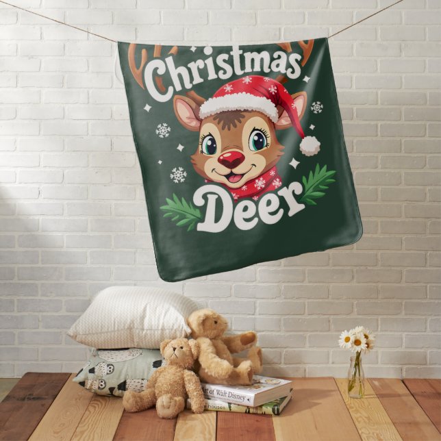 Cute Christmas Deer Illustration Baby Blanket (In Situ)