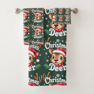 Cute Christmas Deer Illustration Bath Towel Set