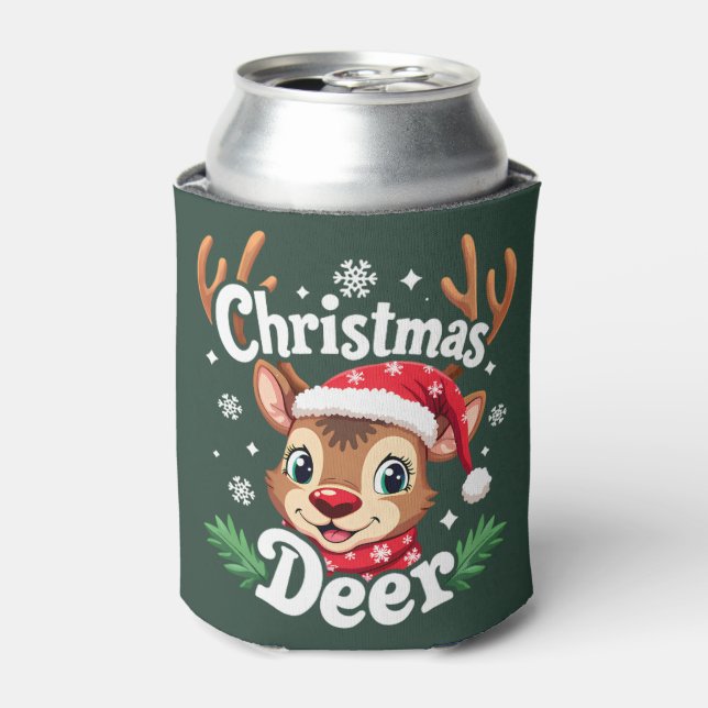 Cute Christmas Deer Illustration Can Cooler (Can Front)
