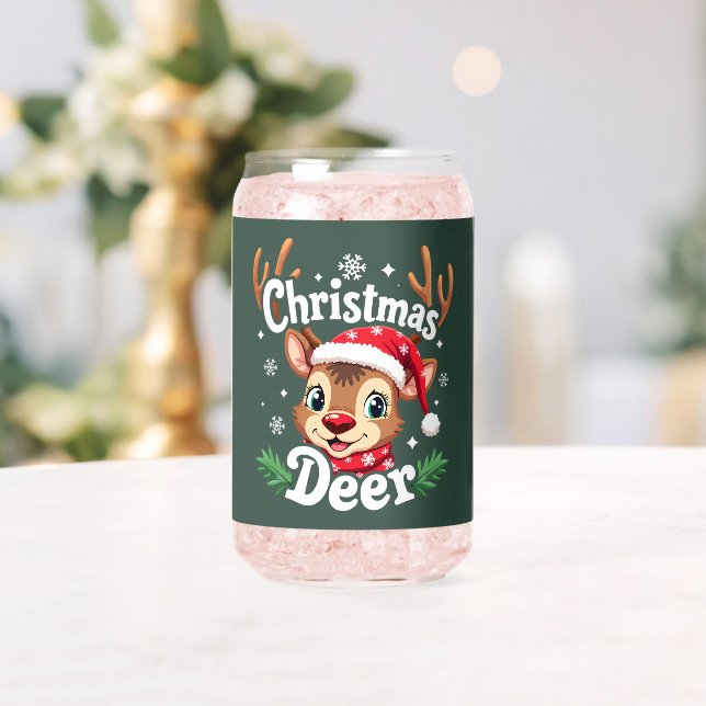 Cute Christmas Deer Illustration Can Glass (Insitu (Wedding))