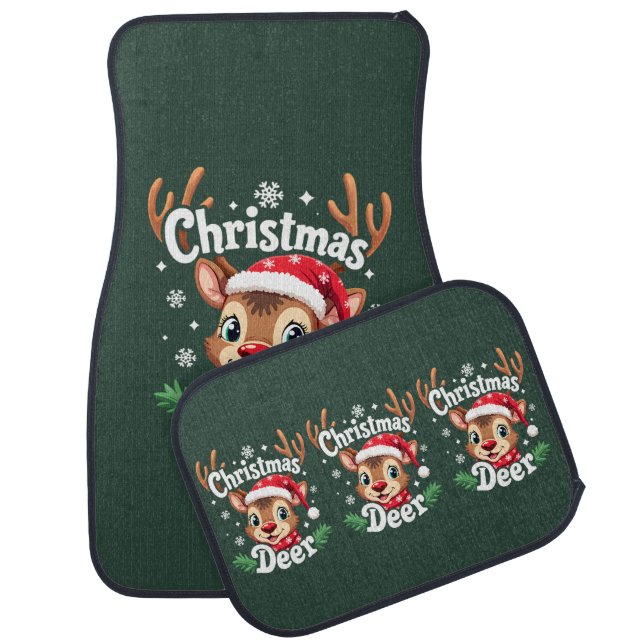Cute Christmas Deer Illustration Car Floor Mat (Set)