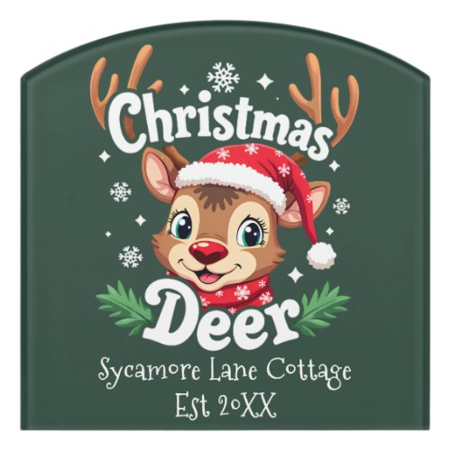 Cute Christmas Deer Illustration Door Sign