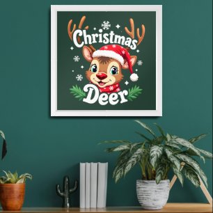 Cute Christmas Deer Illustration Framed Art
