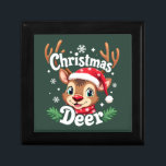 Cute Christmas Deer Illustration Gift Box<br><div class="desc">This cheerful Christmas deer design brings holiday joy with its bright, playful expression and sparkling winter details. The adorable reindeer wears a festive red Santa hat and matching snowflake scarf, surrounded by shimmering snowflakes and evergreen leaves for a cozy seasonal touch. With wide, twinkling eyes and a warm smile, this...</div>