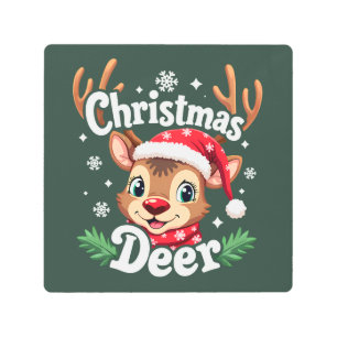 Cute Christmas Deer Illustration Metal Print