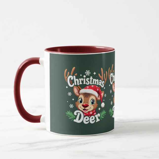 Cute Christmas Deer Illustration Mug (Left)