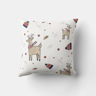 Cute Christmas Deer Illustration Pattern Throw Pillow