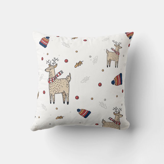 Cute Christmas Deer Illustration Pattern Throw Pillow (Back)