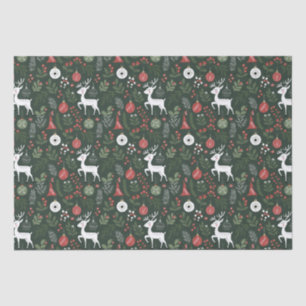 Cute Christmas Deer In Forest Tree Red Green Tissue Paper