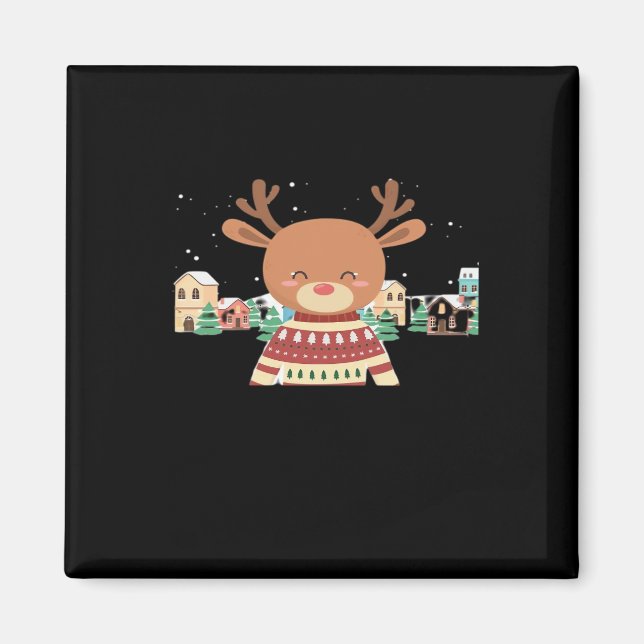Cute Christmas Deer Minimal Design  Magnet (Front)