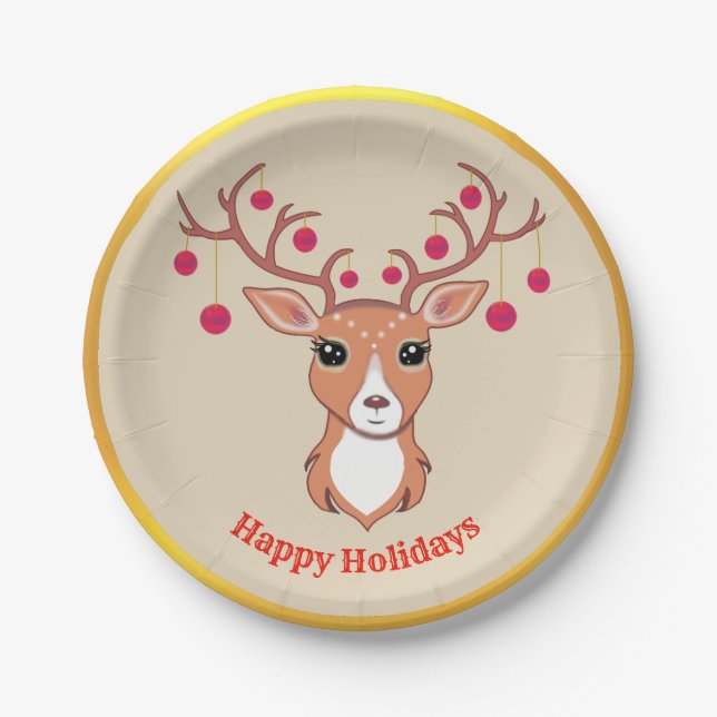 Cute Christmas Deer Paper Plates (Front)