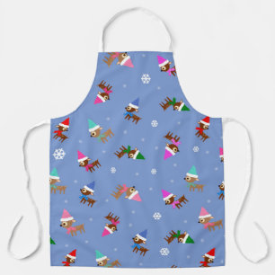 Cute Christmas Deer Pattern On Light Blue Apron
