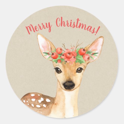 Cute Christmas Deer Rustic Country Holiday Custom Classic Round Sticker