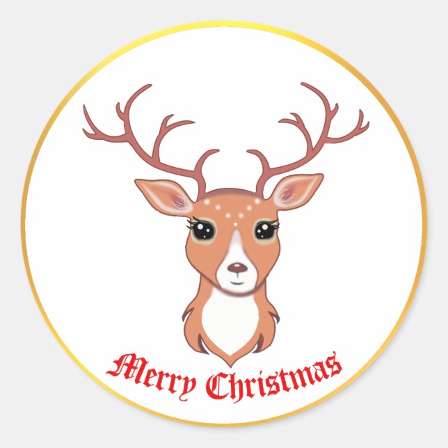 Cute Christmas Deer Sticker (Front)
