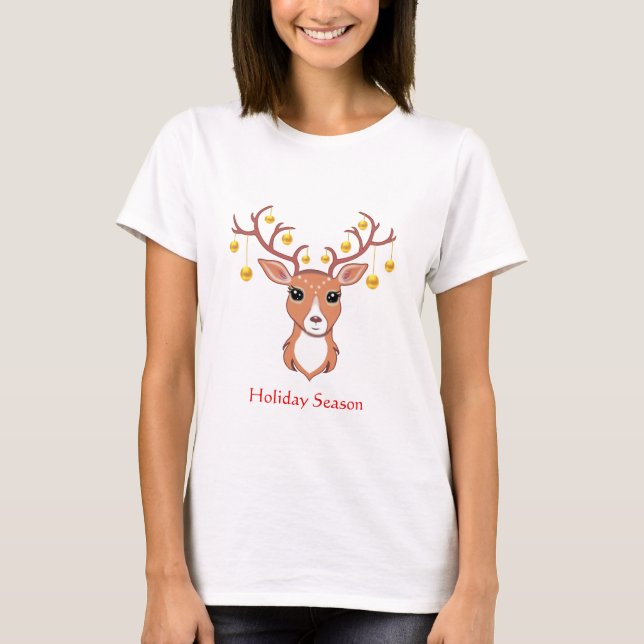 Cute Christmas Deer T-Shirt (Front)