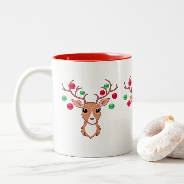 Cute Christmas Deer Two-tone Mug (With Donut)