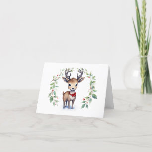 Cute Christmas Deer with Holiday Wreath BLANK  Card