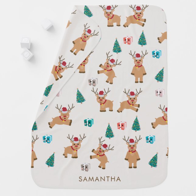Cute Christmas Deer Xmas Gifts & Tree Pattern Baby Blanket (In Situ)