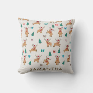 Cute Christmas Deer Xmas Gifts & Tree Pattern Throw Pillow