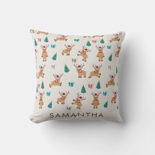 Cute Christmas Deer Xmas Gifts  Tree Pattern Throw Pillow