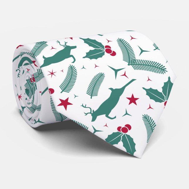 Cute Christmas Deers & Holy Pattern Neck Tie (Rolled)
