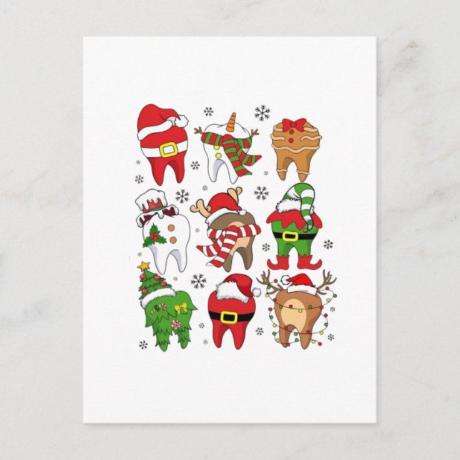 Cute Christmas Dental Tooth Characters Fun Holiday (Front)