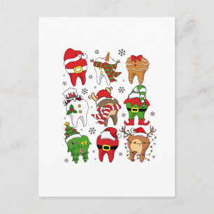 Cute Christmas Dental Tooth Characters Fun Holiday Announcement Postcard