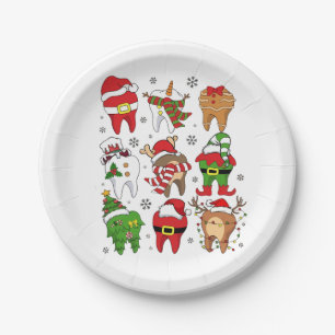 Cute Christmas Dental Tooth Characters Fun Holiday Paper Plates