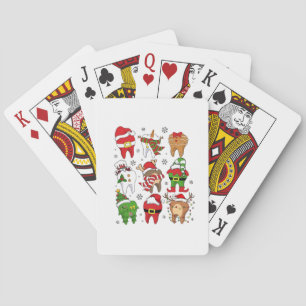 Cute Christmas Dental Tooth Characters Fun Holiday Poker Cards
