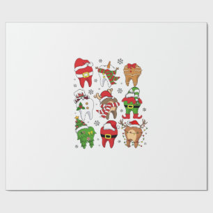 Cute Christmas Dental Tooth Characters Fun Holiday Wrapping Paper