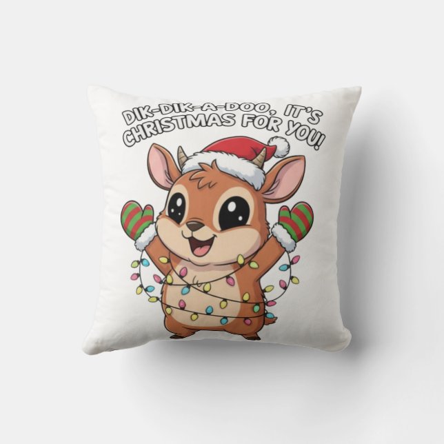 Cute Christmas Dik-Dik – Festive Holiday Lights &  Throw Pillow (Back)
