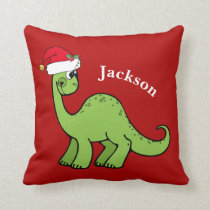 Cute Christmas Dinosaur Custom Red Kids Throw Pillow