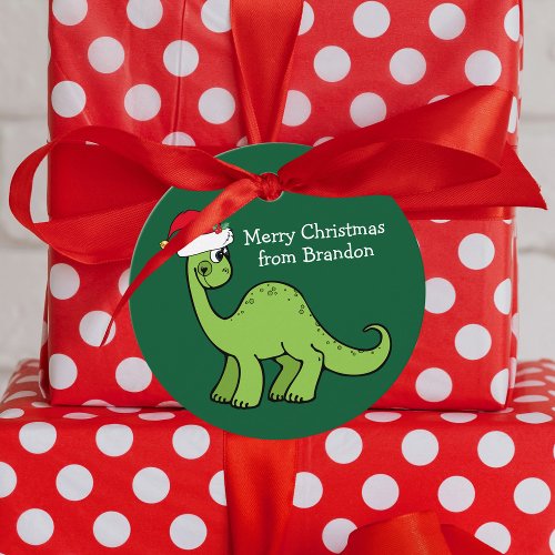 Cute Christmas Dinosaur Green Custom Kids Party Favor Tags