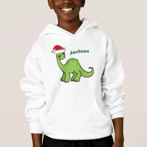 Cute Christmas Dinosaur in Santa Hat Custom Kids Hoodie