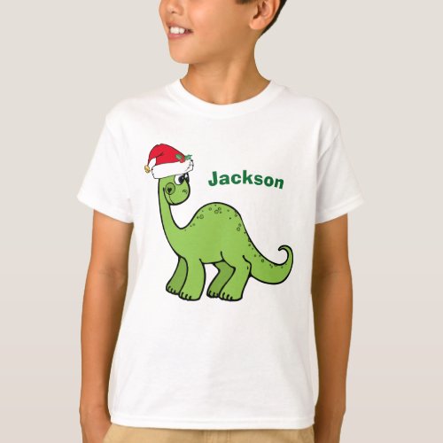 Cute Christmas Dinosaur in Santa Hat Custom Kids T_Shirt