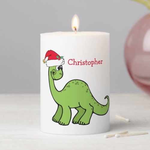 Cute Christmas Dinosaur in Santa Hat Customizable Pillar Candle
