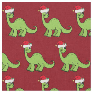 Cute Christmas Dinosaur in Santa Hat Red Kids Fabric