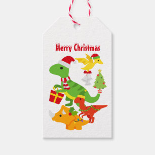 Cute Christmas Dinosaur Kids White Gift Tags