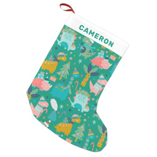 Cute Christmas Dinosaur Pattern Green Personalized Small Christmas Stocking