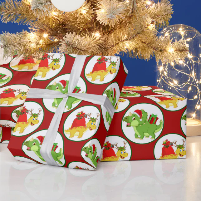 Cute Christmas dinosaur pattern party wrap Wrapping Paper Zazzle