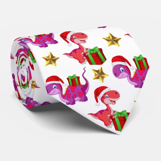 Cute Christmas dinosaur pattern tie (Rolled)