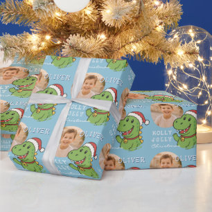 Cute Christmas Dinosaur Photo Kids Wrapping Paper
