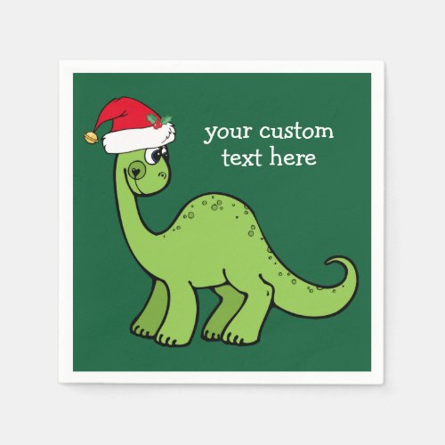 Cute Christmas Dinosaur Santa Custom Green Party Napkins